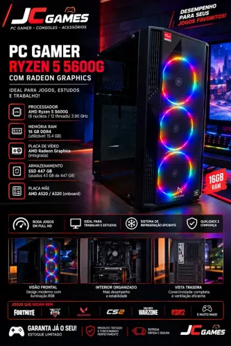 Pc gamer Ryzen 5600g 16 gb dd4 fonte 500 ssd 480