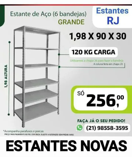 Estante de Aço em até 21X no cartão! Com 6 Prat. 1,98x90x30 Nova na Caixa