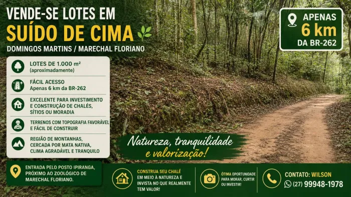lotes a partir de 1000m² Suido de Cima. Domingos Martins