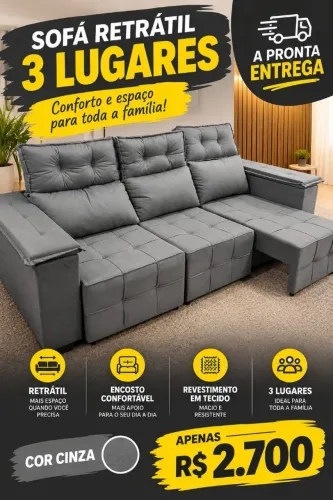 Sofá em oferta pronta entrega 3 lugares retrátil e reclinável