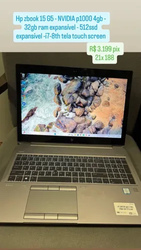 Hp zbook 15 G5 - Nvidia p1000 4gb - 32gb ram expansível - 512ssd i7-8th tela touch