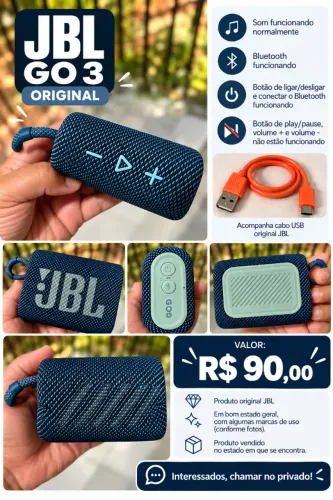 VENDO JBL GO 3 ORIGINAL - R$ 90,00!