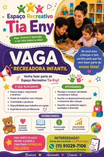 VAGA - RECREACIONISTA INFANTIL | ITAQUERA