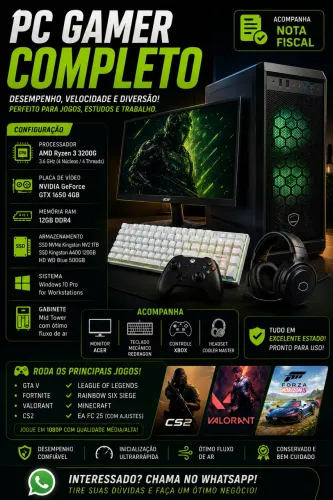 PC Gamer Ryzen 3 + GTX 1650 + SSD NVMe 1TB + Monitor | Completo | Nota Fiscal