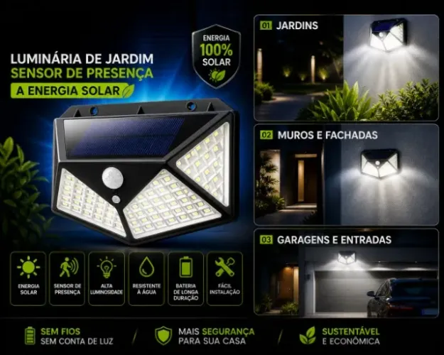 Luminária Solar de JARDIM COM SENSOR DE PRESENÇA PAREDE