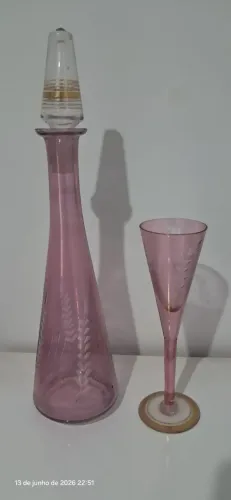 Licoreira Vintage Rosé em Cristal + Taça | Peça Elegante de Decoração