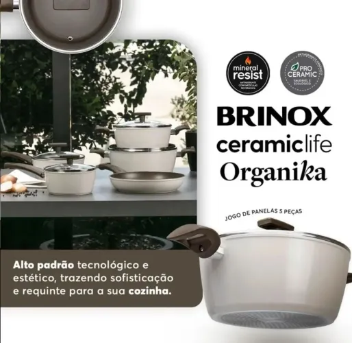 Jogo De Panelas Ceramic Life Organika 5 Peças Com Indução Brinox