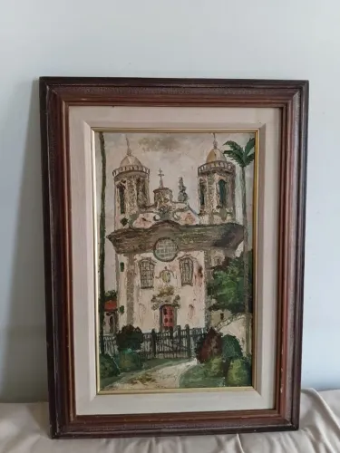 Quadro a óleo sobre tela "Igreja Colonial"