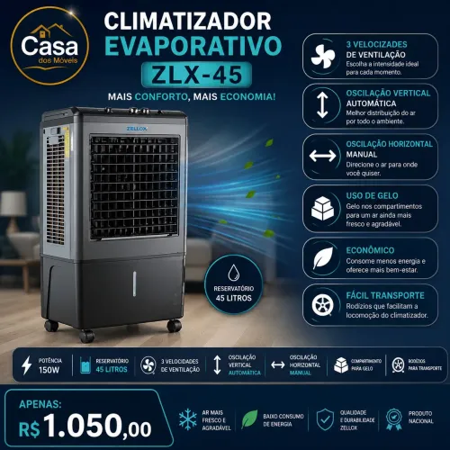 Climatizador Zellox 45 litros - Entrega grátis