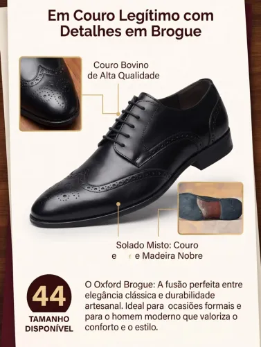 Sapato social oxford 44 Couro legítimo com solado em couro e madeira