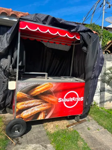CARROCINHA PARA VENDA DE CHURROS NA MEDIDA 1.50X0.75, 5 DOCEIRAS, TETO DECORATIVO