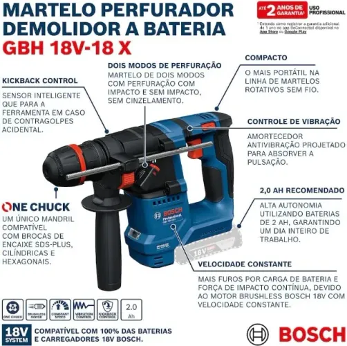 [LACRADO] Bosch Martelete Perfurador GBH 18V-18 X sem bateria