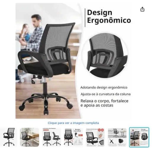 PayLessHere Cadeira de escritório preta com suporte lombar