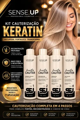 Kit Cauterização Capilar Keratin Sense.Up 4x1L Reconstrução