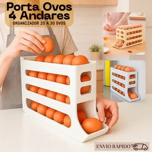 Porta Ovos 4 Andares Rolante em Plástico para Geladeira Organizador 20 a 30 Ovos