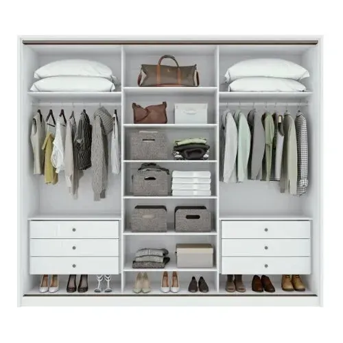 Guarda Roupa Casal com 3 Espelhos 3 Portas de Correr 6 Gavetas 270,5cm
