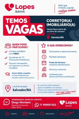VAGA | CORRETOR IMOBILIÁRIO ? SALVADOR/BA