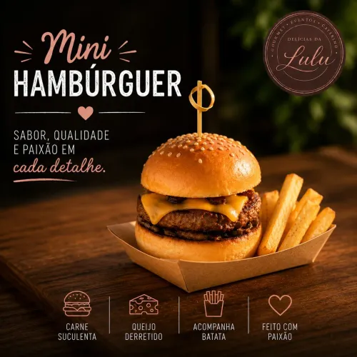 Carrinho gourmet - mini hambúrguer com batata frita