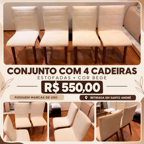 Conjunto com 4 cadeiras estofadas bege - R$ 550,00