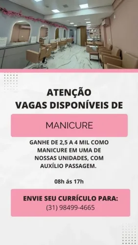 Vaga para manicure na região da Savassi 