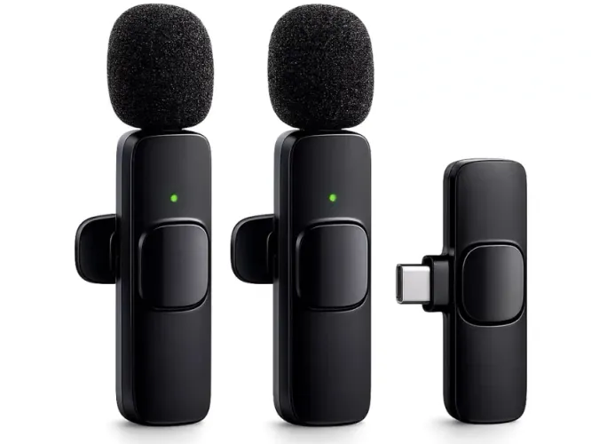 Microfone de Lapela Usb-C Sem Fio Duplo para iphone 15, 16, 17 e Android Tipo C