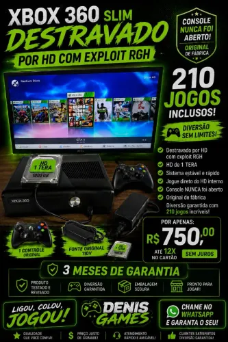 Xbox 360 hd 1TB controle fonte 210 jogos