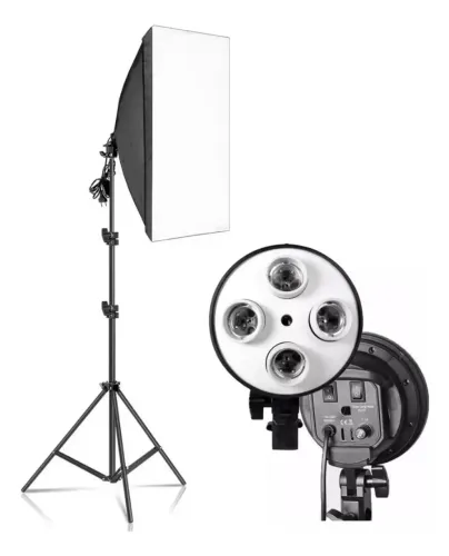 Kit  Softbox Quadruplo 50 X 70 + Tripé 2m + 4 Lampadas 