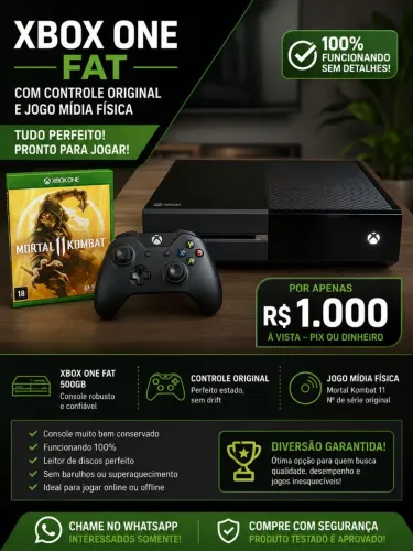 XBOX ONE+ CONTROLE ORIGINAL+ MORTAL KOMBAT 11 MIDIA FÍSICA