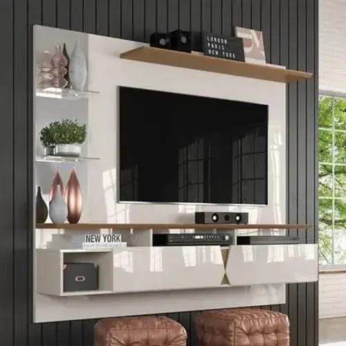 Painel para TV até 55 Polegadas Intense da Lukaliam Móveis na cor Off White com Damasco