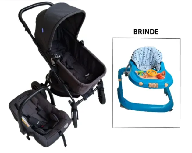 Carrinho de Bebê Cosco + Bebê Conforto + Andadeira - Ótimo estado