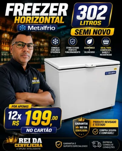 Freezer horizontal metalfrio 302 litros semi Novo 12xR$190 cartão watsap *