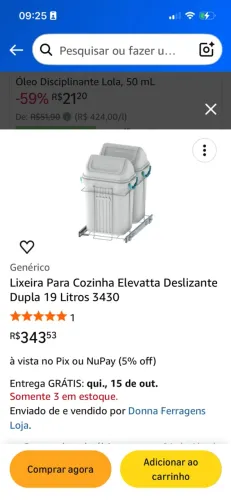 Lixeira Para Cozinha Elevatta Deslizante Dupla 19 L nova