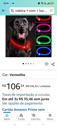 Coleira Para Pet em Led Recarregavel