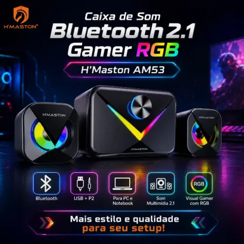 Caixa de Som Bluetooth 2.1 Gamer RGB USB P2 PC Notebook H?Maston AM53