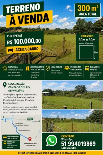 TERRENO À VENDA - CONDADO DEL REY | GRAVATAÍ (30x30)