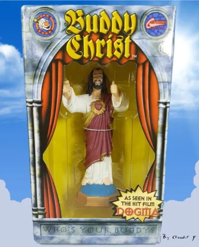 Esse colecionável é o Buddy Christ, uma peça icônica ligada ao filme Dogma, dirigido por K