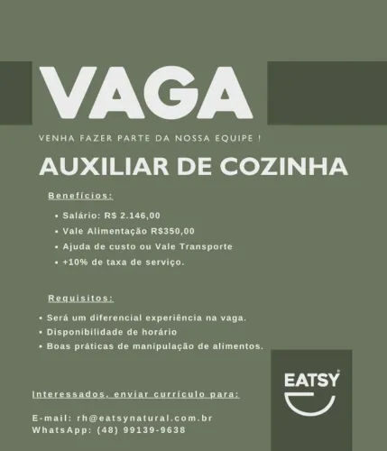 Vaga: Auxiliar de Cozinha 