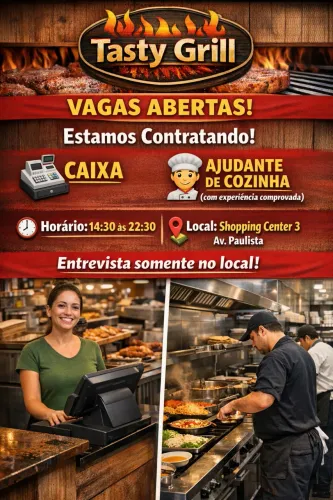 Vagas restaurante tasty grill