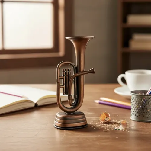Apontador de Mesa em formato de Tuba Em Metal Miniatura