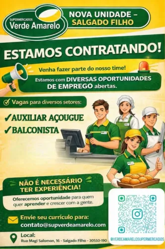 VAGAS DE EMPREGO DISPONÍVEL!