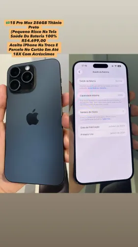 iPhone 15 Pro Max 256GB Titânio Preto ( Pequeno Risco Na Tela ) Usado
