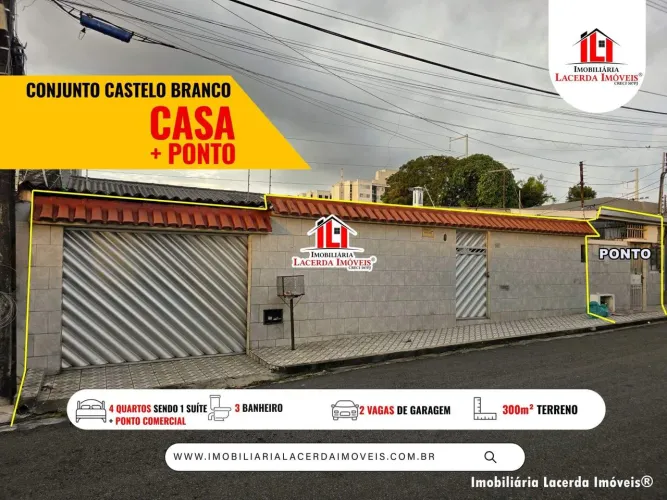 Casa térrea com 4 quartos sendo 1 suíte + um Ponto Comercial ao Lado