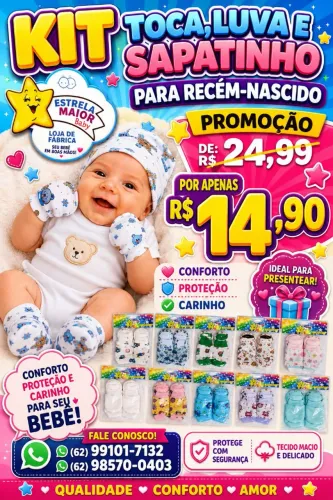 Kit toca luva e sapatilho pra bebê recém nascido