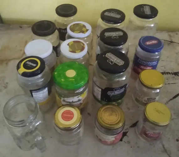 LOTE COM 63 POTES DE VIDRO IDEAL PARA DOCES EM CONSERVA 