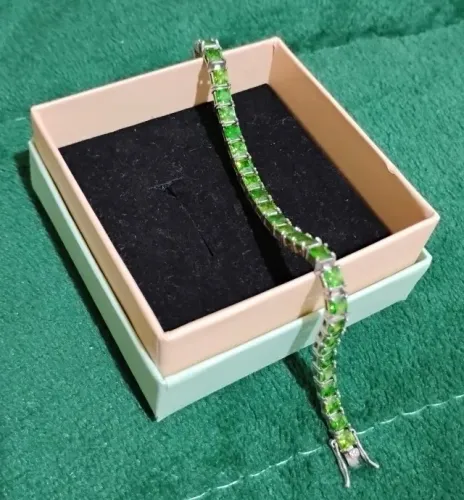 Pulseira prata 925 tennis 17cm pedras verdes 4mm