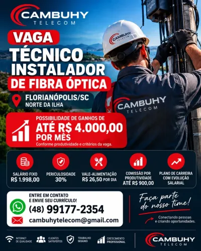 Vaga de Emprego - Instalador Técnico Fibra Óptica