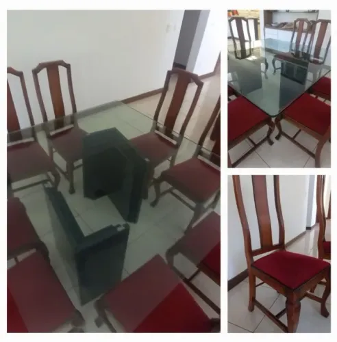 Mesa jantar vidro com 8 cadeiras