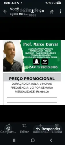 Aulas matemática, física, química. 