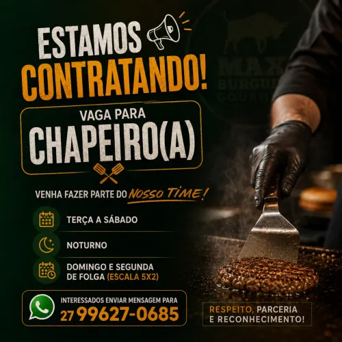 Vaga chapeiro(a) com experiência terça a sábado 