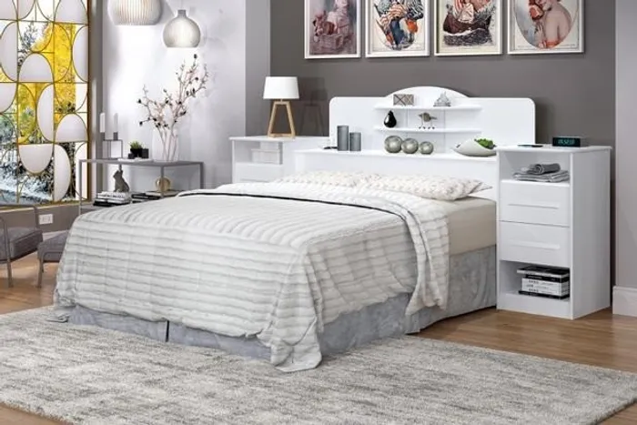 Cabeceira Casal Imperial c Mesa Lateral Branco Até 12x - Frete Grátis 